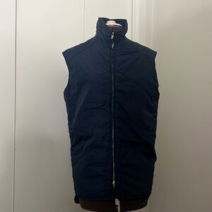 Navy layering vest not puffy insulated vest zip up collared outdoor vest